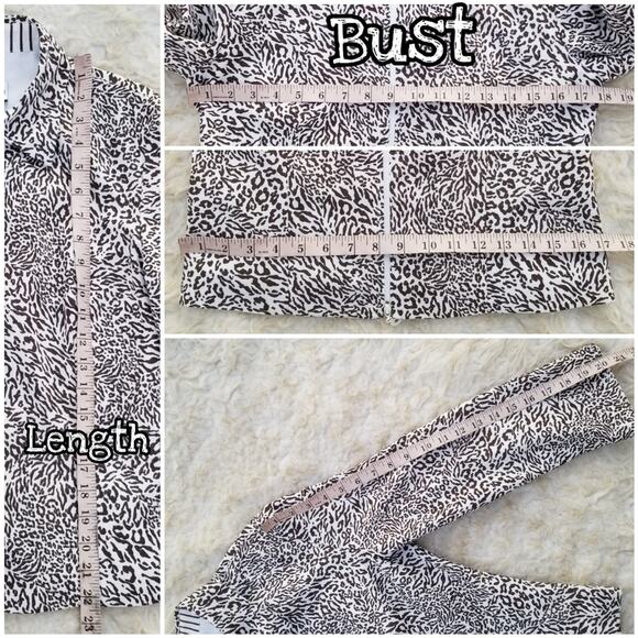 Zip Up Shacket Mixed Animal Print Crop Sleeve Jacket Joseph Ribkoff Size 8 Brown - Picture 7 of 9
